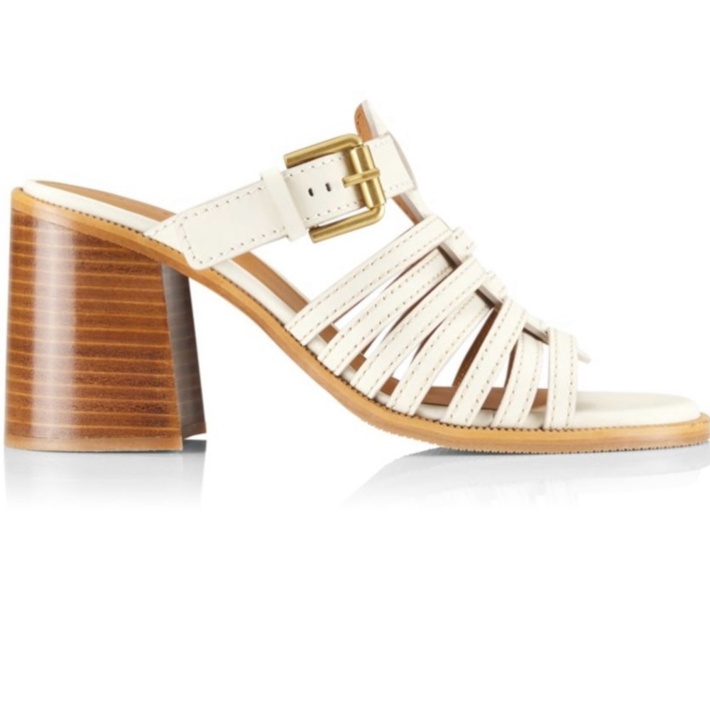 See by Chloe Cila Womens Leather Sandal Size 10 Block Heel Caged Buckle Mule